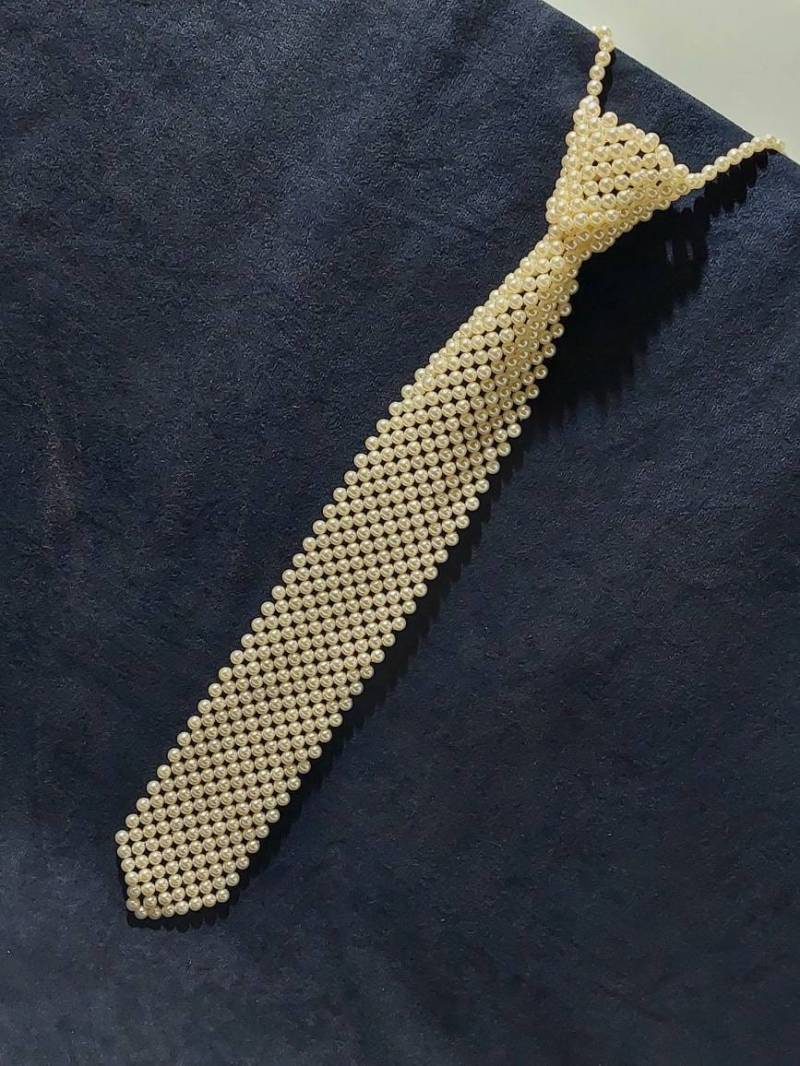 Weiße Krawatte, 33 cm Halskette, Krawatte, Frauen Halskette, Handperlen Frauen Perlenschmuck, Perlenkette Kleidung Accessoires von SchmuckparadiesShop