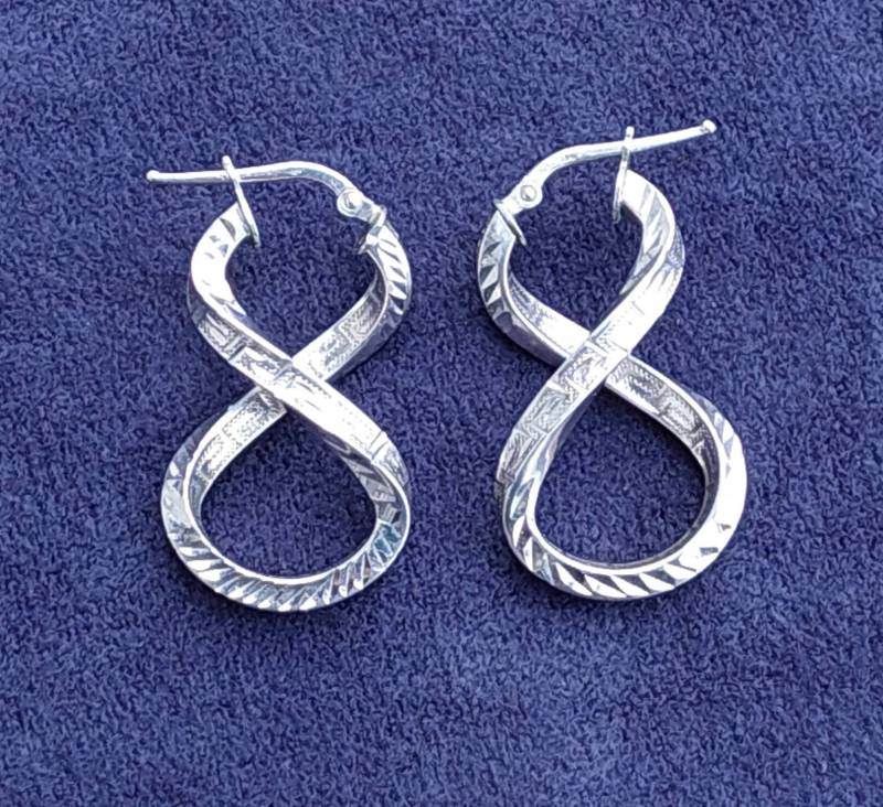 xxl 3, 5 cm Geschwungene 925Er Silber Creolen Hänge Ohrringe Diamantiert von SchmuckparadiesShop