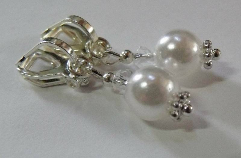 Kinderohrclips Clips Mit Perlen Weiß Transparent/Klar von Schmuckperle3000