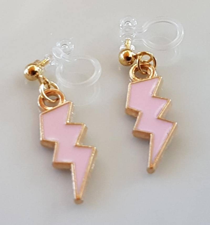 Schmerzlose Ohrclips Clips Mit Rosa Blitze von Schmuckperle3000