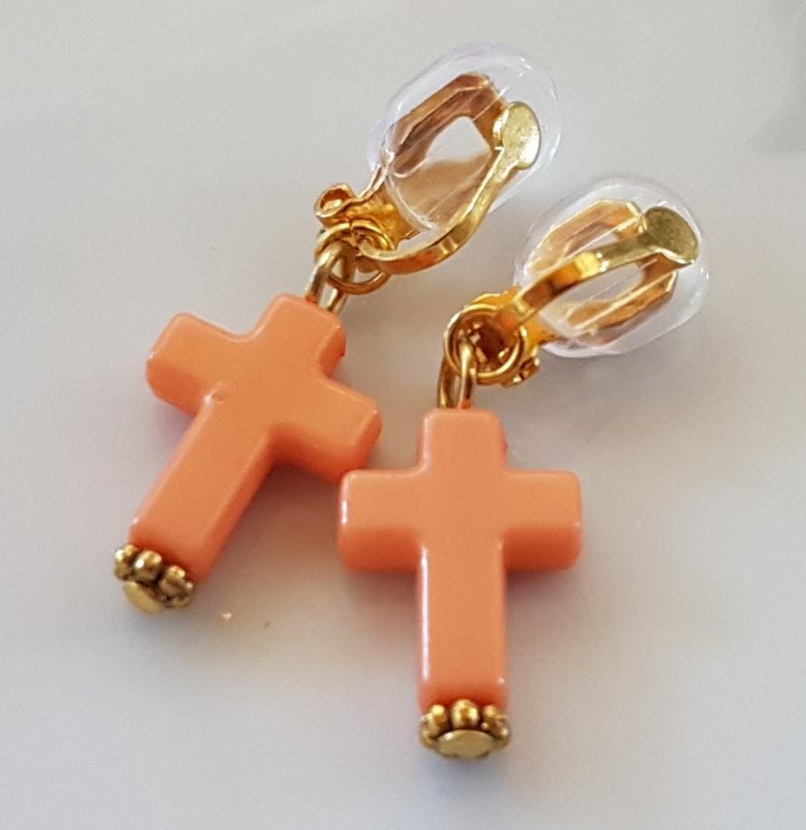 Kinderohrclips Goldfarben Mit Orangefarbene Kreuze Kinderohrclips Goldfarben Mit Orangefarbene Kreuze von Schmuckperle3000