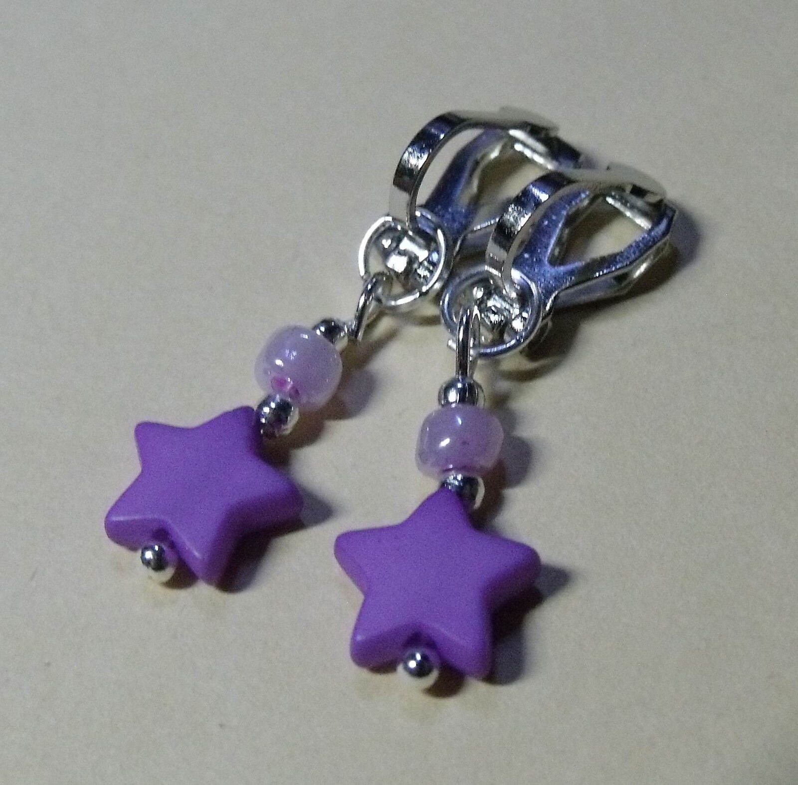 Kinderohrclips Mit Lila Stern Und Perle von Schmuckperle3000