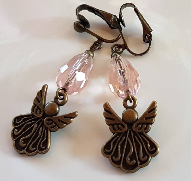 Ohrclips Bronze Mit Engeln Und Kristalltropfen Ohrclips Bronze Mit Engeln Und Kristalltropfen von Schmuckperle3000