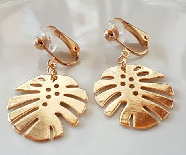 Ohrclips Clips Goldfarben Monstera Blätter von Schmuckperle3000