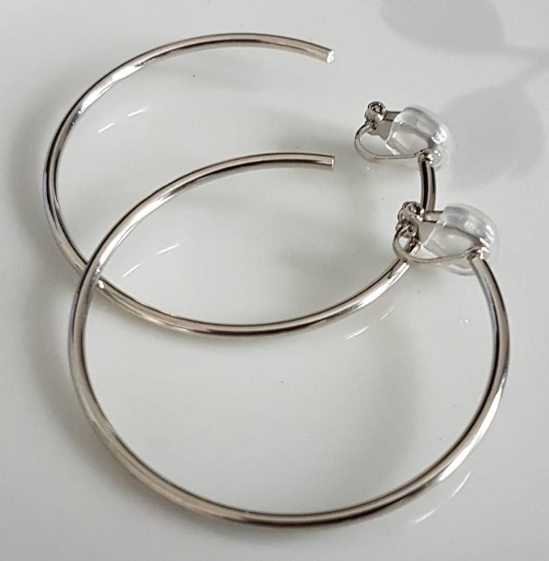 Ohrclips Creolen Silberfarben 6 cm+Silikonpolster von Schmuckperle3000