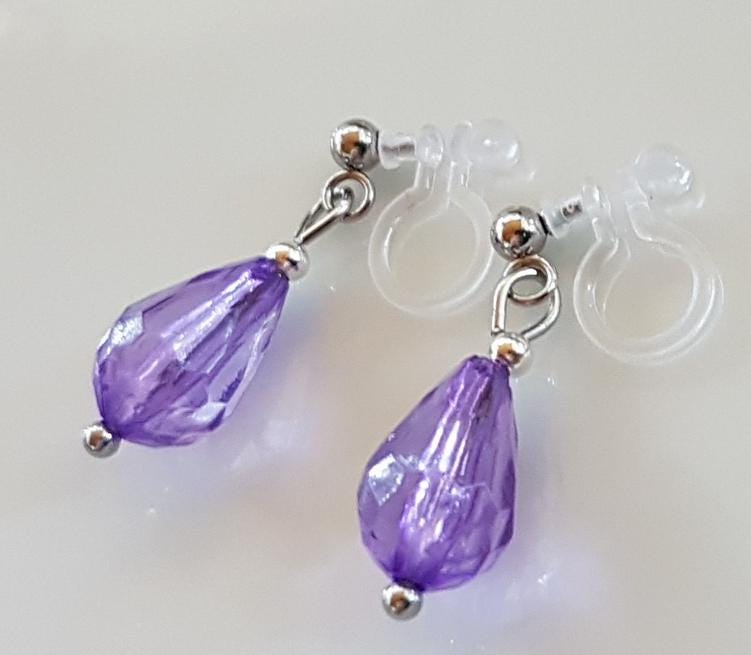 Unsichtbare Kinderohrclips Mit Lila Tropfen von Schmuckperle3000