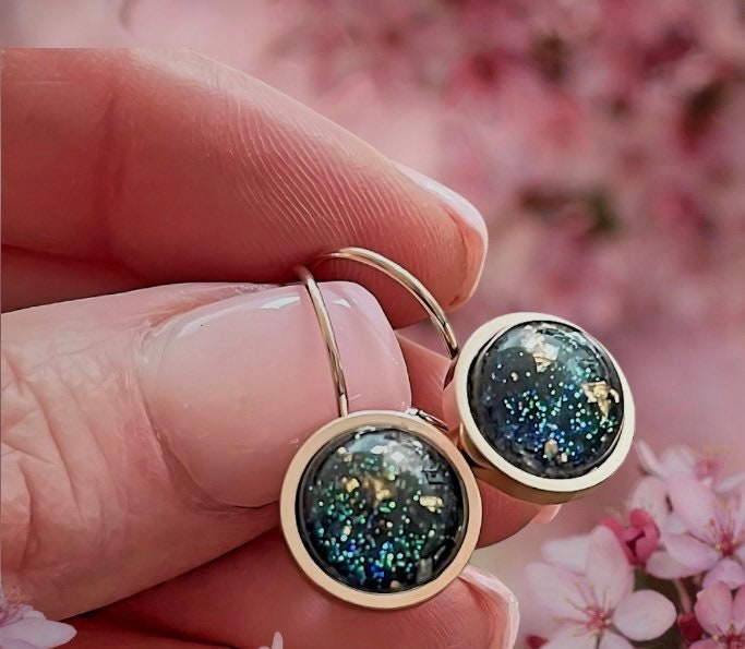 Ohrringe Roségold Cabochon Blattgold O29 von Schmuckphantasien