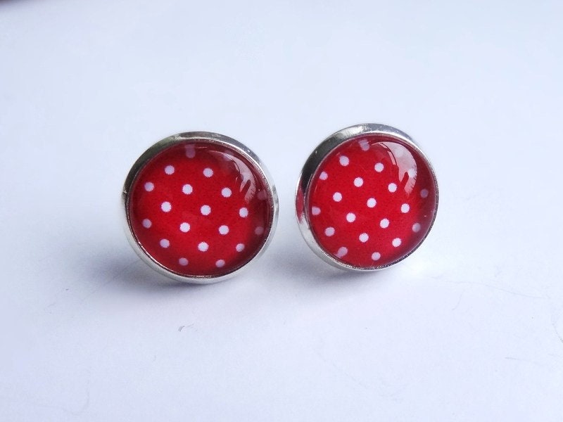 Ohrstecker Cabochon Rot Polka Dots O30 von Schmuckphantasien