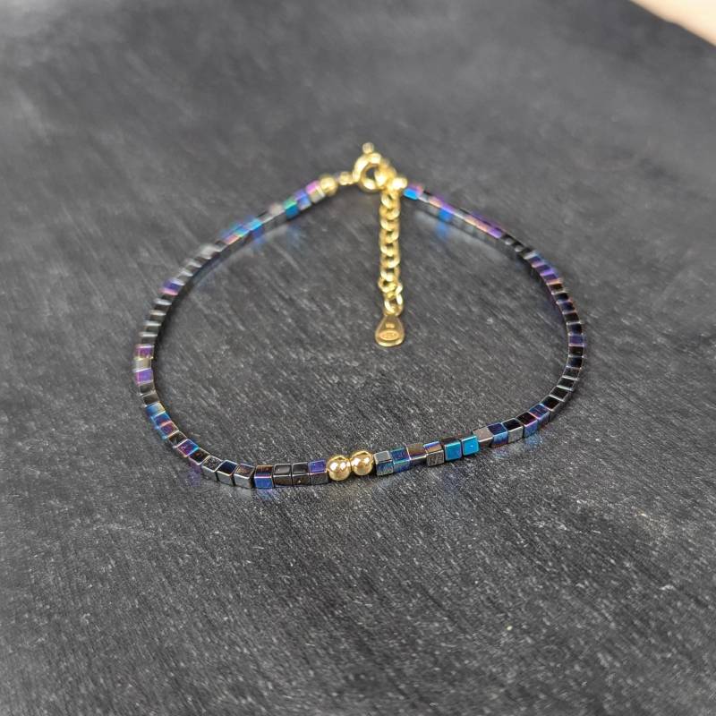 Armband Bunter Hämatit Mit 2 Kugeln -Silber/Vergoldet- | Schmuckstyck - So Cool Positiv Vibes von Schmuckstyck