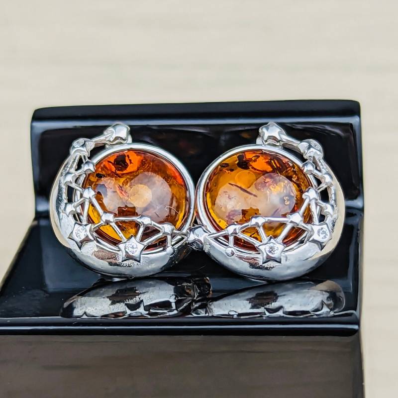 Wunderschöne Große Ohrstecker -Echt Sterling Silber- Mit Bernstein Ca. 12mm | Ohrringe Schmuckstyck - Magie Pur von Schmuckstyck