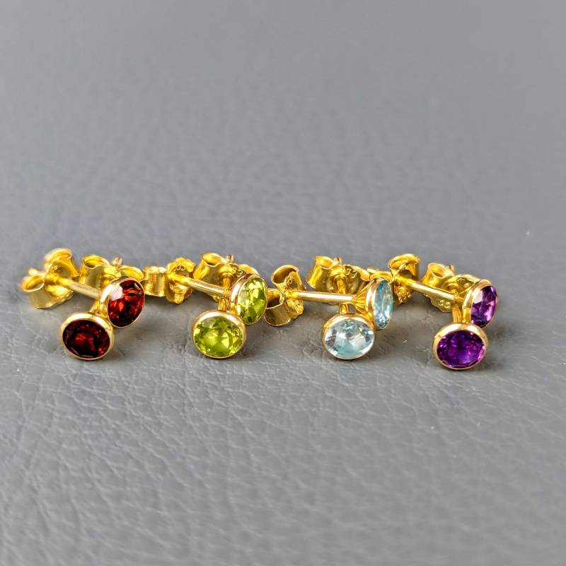 Wunderschönes Set_Ohrstecker -Echt Gold - Mit Echtem Peridot, Blautopas, Granat Und/Oder Amethyst -Schmuck Set - | Schmuckstyck von Schmuckstyck