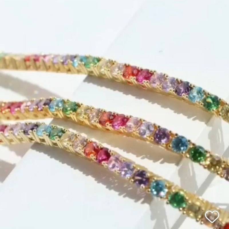 Wunderschönes Tennisarmband Mit Bunten Zirkonia Multicolor in Silber/Edel Vergoldet - Color Your Life von Schmuckstyck