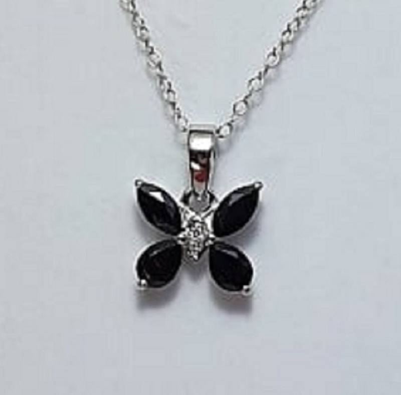 1, 42 Carat Schwarzer Spinell Schmetterling Anhanger 925 Silber Collier Weisstopas von Schmucktime