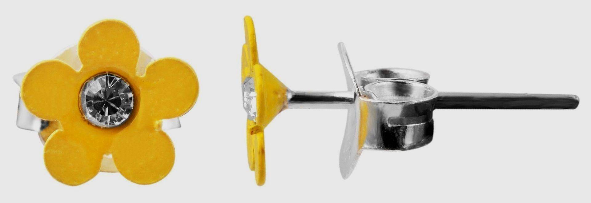 925/ - Echt Silber Kinder Ohrstecker "Florette", Blume Mit Similistein, Gelb Blumenohrstecker Für von Schmucktime
