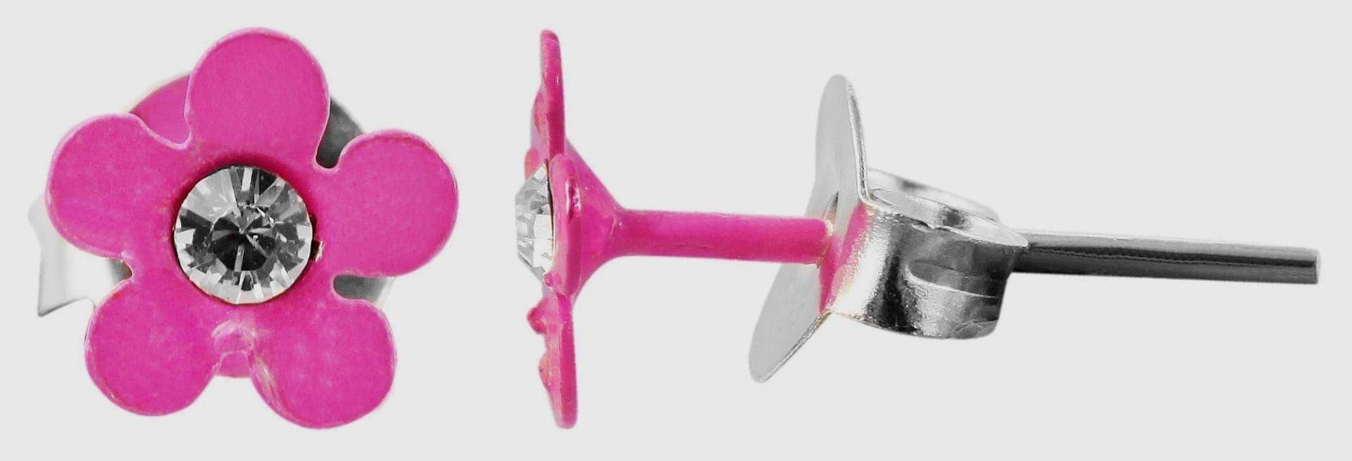 925/ - Echt Silber Kinder Ohrstecker "Florette", Blume Mit Similistein, Pink Blumenohrstecker Blüte von Schmucktime