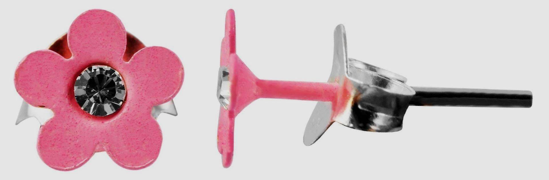 925/ - Echt Silber Kinder Ohrstecker "Florette", Blume Mit Similistein, Rosa Blütenohrstecker Für Mädchen von Schmucktime