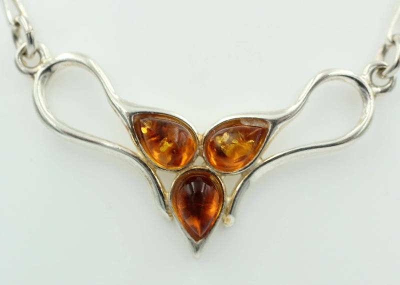 Bernstein Collier Braun 925 Sterling Silber Bernsteinkette Ca 42 cm von Schmucktime