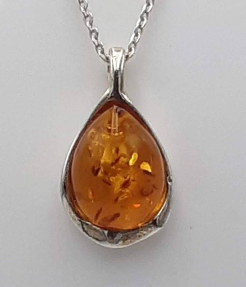 Bernstein Designer Anhänger 925 Silber Collier Kette Bernsteinanhänger Top Edel von Schmucktime