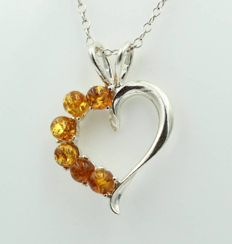 Bernstein Herz Anhänger 925 Silber Collier Kette Silberherz Mit von Schmucktime