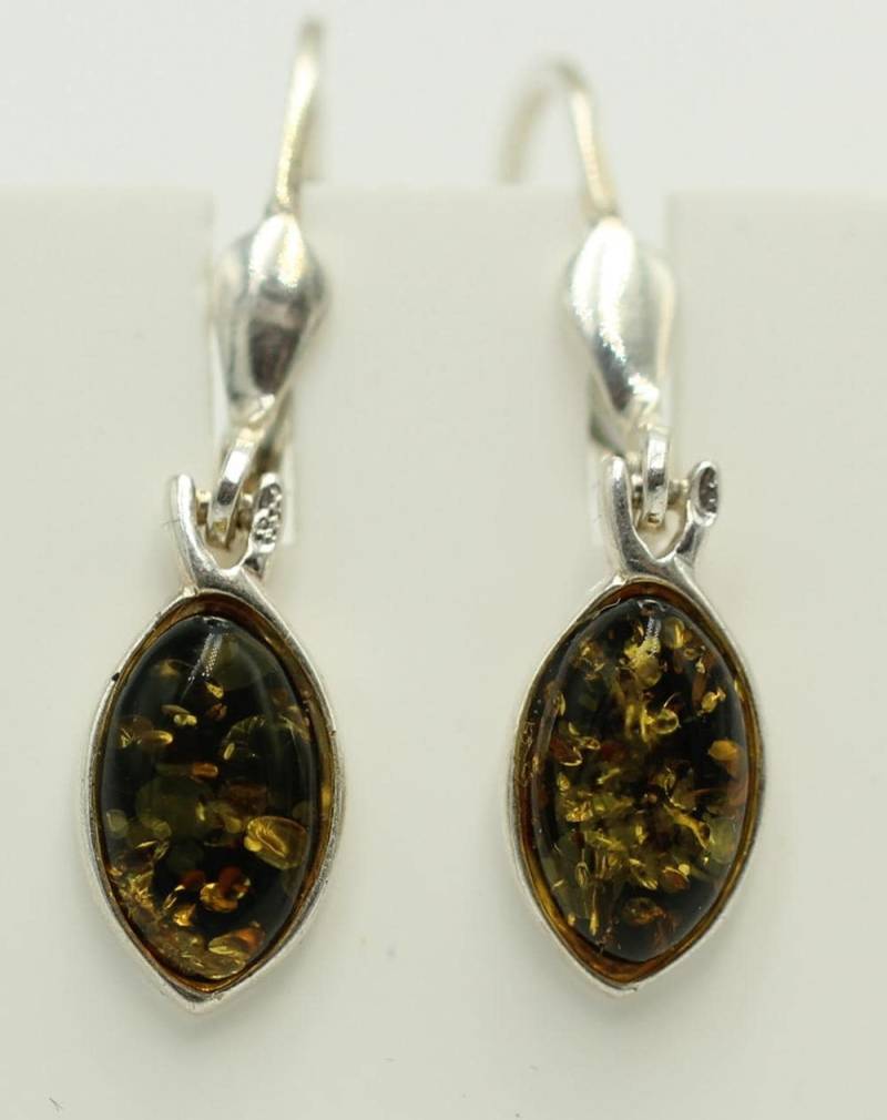 Bernstein Ohrhänger 925 Silber Grüner Ohrring von Schmucktime