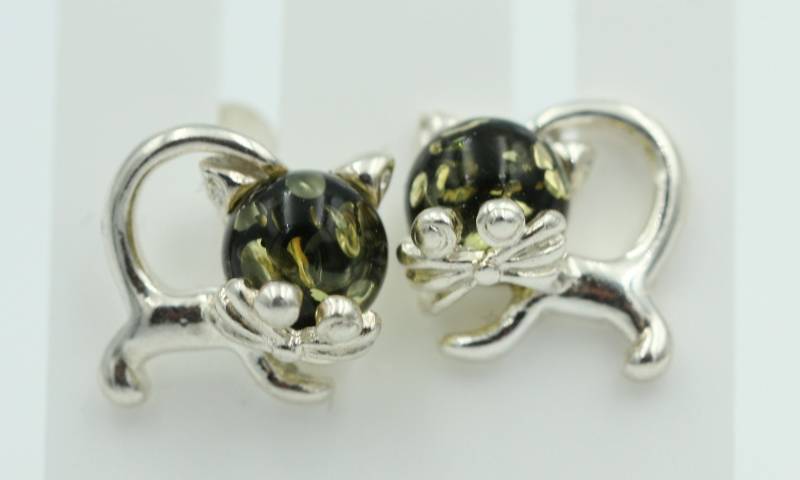 Bernstein Ohrstecker Katze 925 Silber Katzenohrstecker Mädchen Frauen von Schmucktime