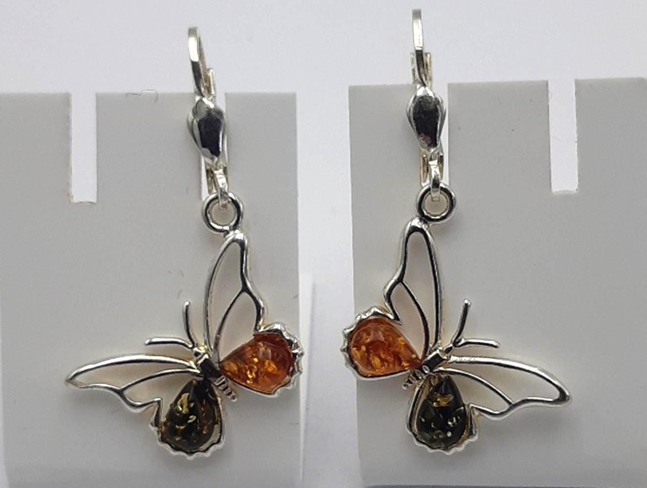 Bernstein Schmetterlings Ohrhänger 925 Silber Echter Aus Litauen Schmetterling von Schmucktime