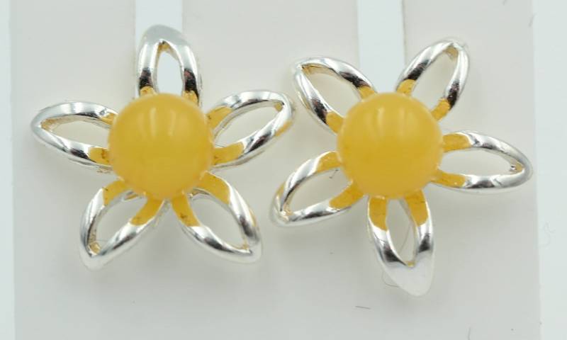 Bernsteinblume 925 Sterling Silber Ohrstecker Ohrring Silberblume Mit Bernstein von Schmucktime