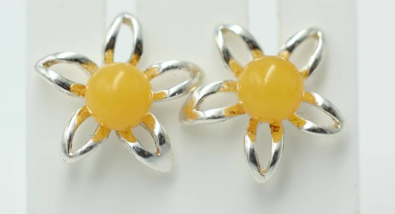 Bernsteinblume 925 Sterling Silber Ohrstecker Ohrring Silberblume Mit Bernstein von Schmucktime