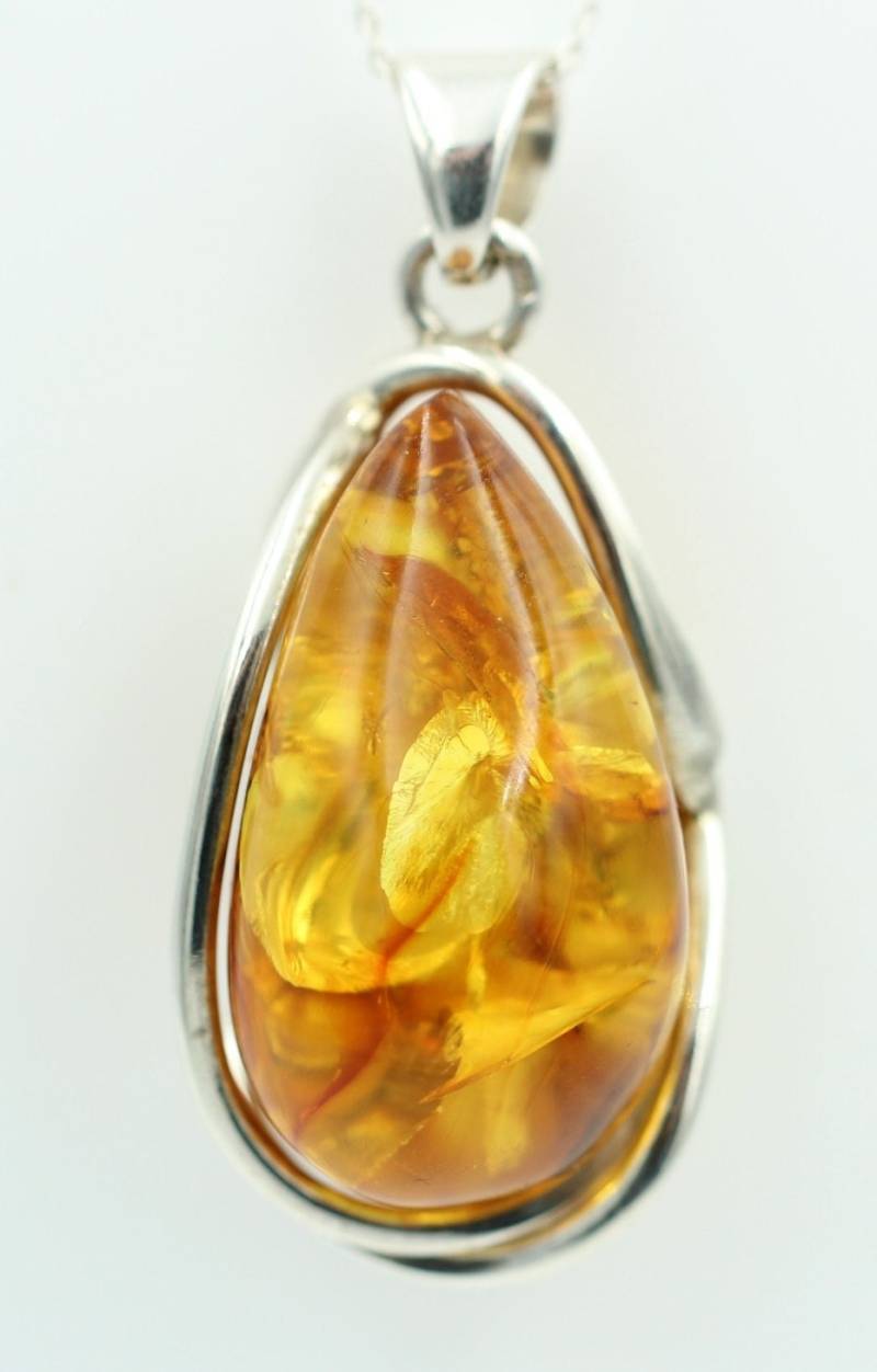 Design Bernstein Anhänger 925 Silber Collier Kette Bernsteinanhänger Top von Schmucktime