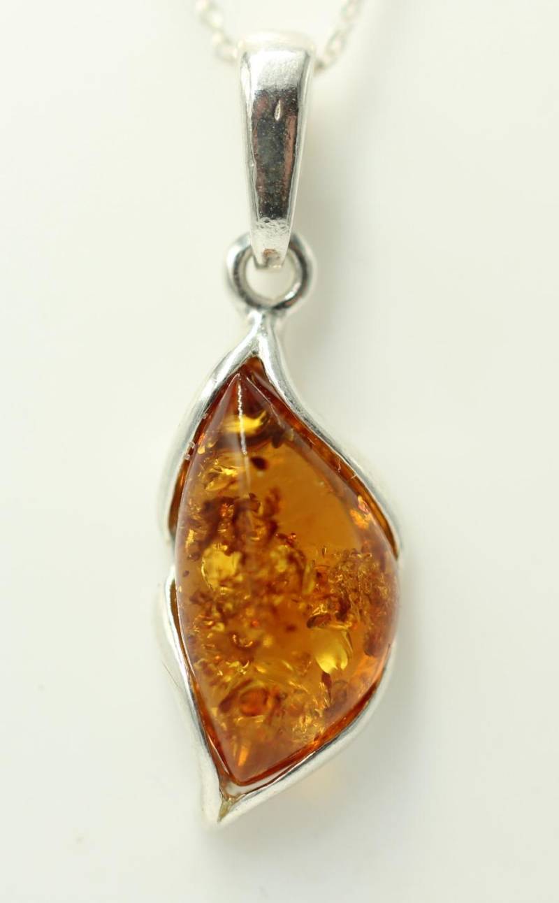 Design Bernstein Anhänger 925 Sterling Silber Brauner Collier Kette von Schmucktime