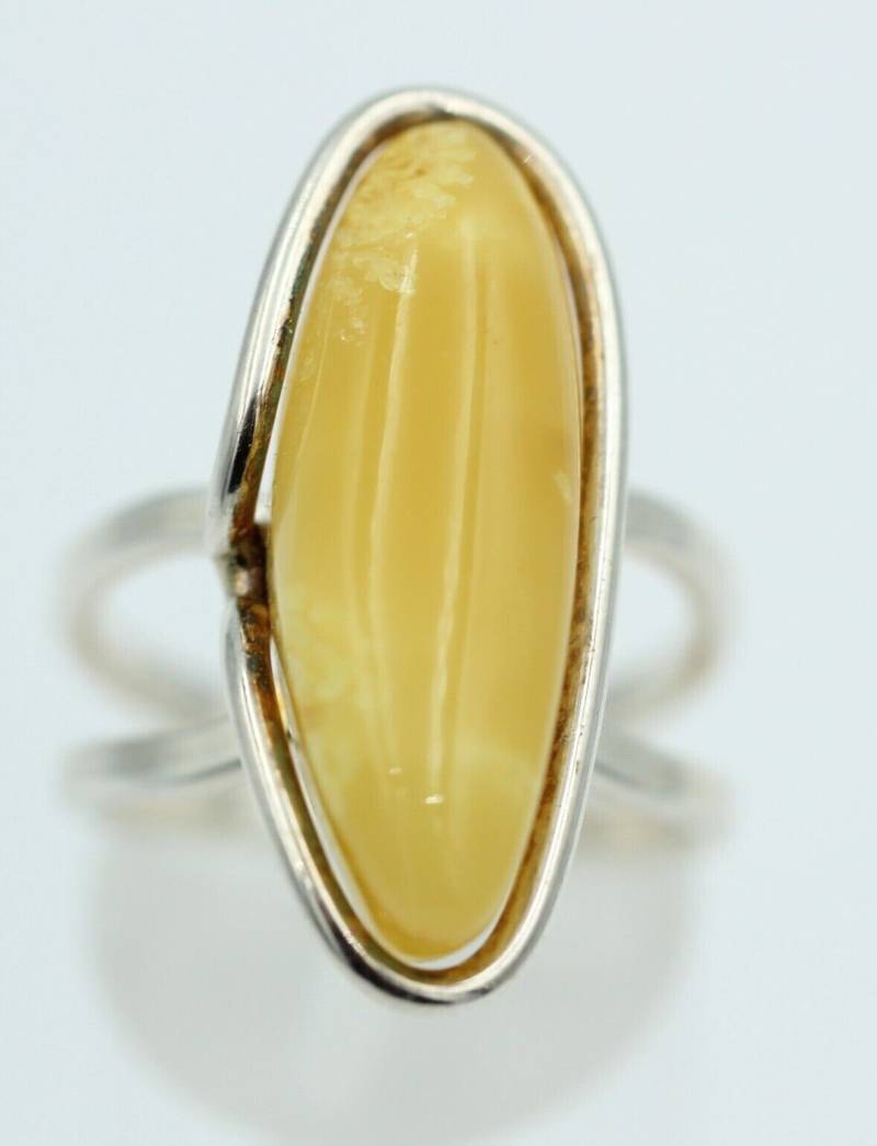 Design Bernstein Fingerring 925 Silber Gr 18, 55 Ringschiene Offen von Schmucktime