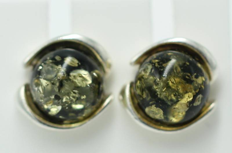 Design Ohrstecker Bernstein 925 Silber Ohrring Bernsteinschmuck Grüner von Schmucktime