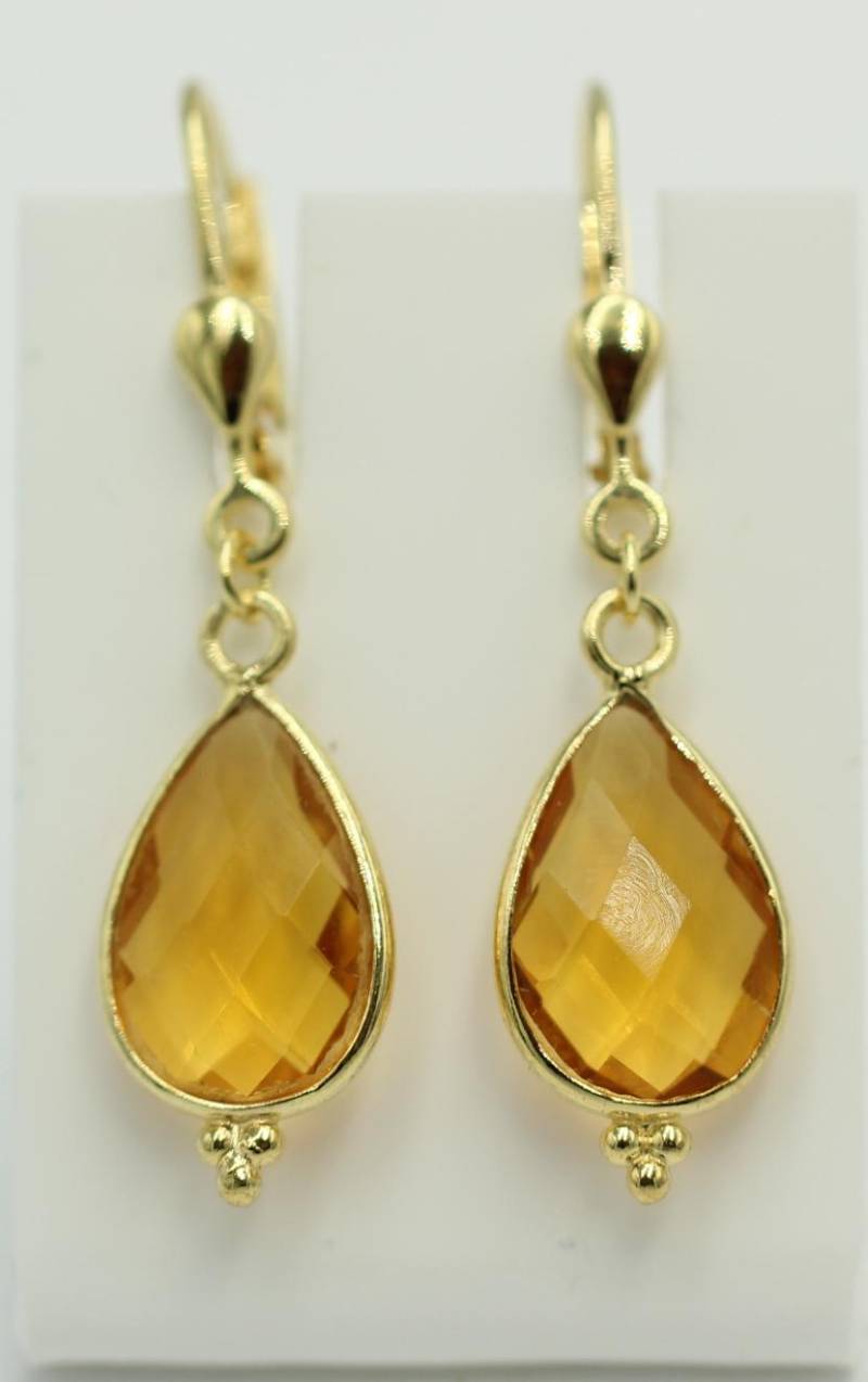 Edle 3, 6 Carat Gelbe Quarz Ohrhänger 925 Silber Vergoldet Edelsteinschmuck von Schmucktime