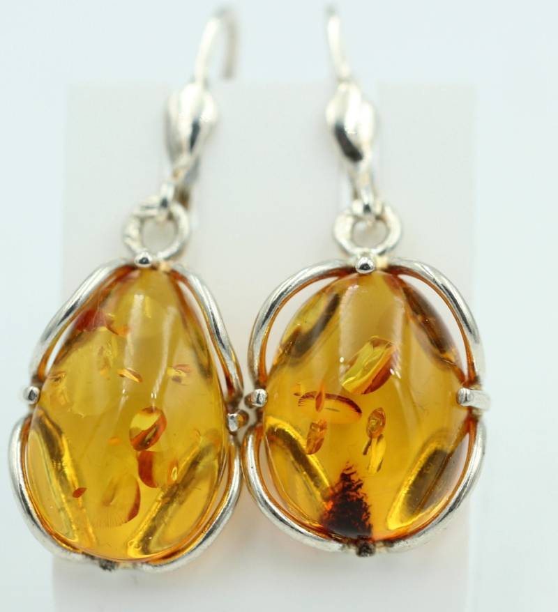 Edle Design Bernstein Ohrhänger 925 Silber Letland Ohrschmuck Brisur von Schmucktime