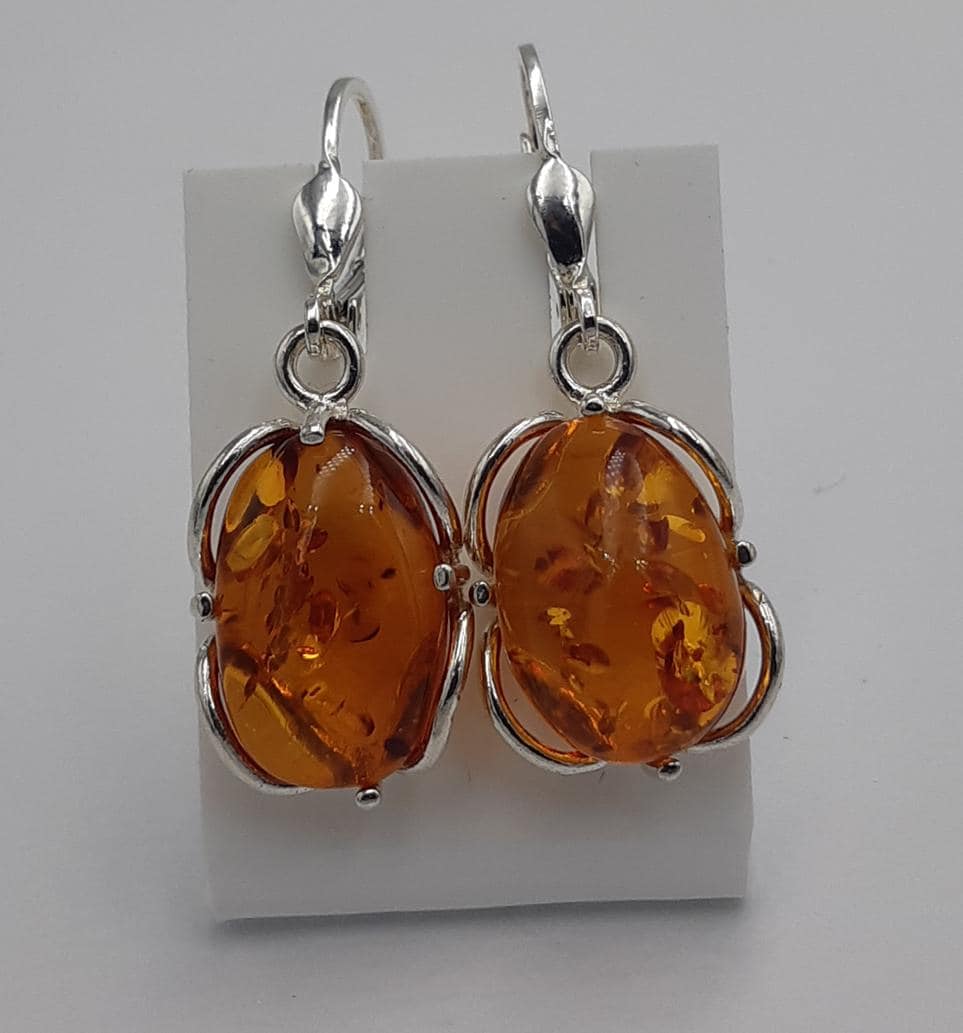 Edle Design Bernstein Ohrhänger 925 Silber Letland Ohrschmuck Brisur von Schmucktime