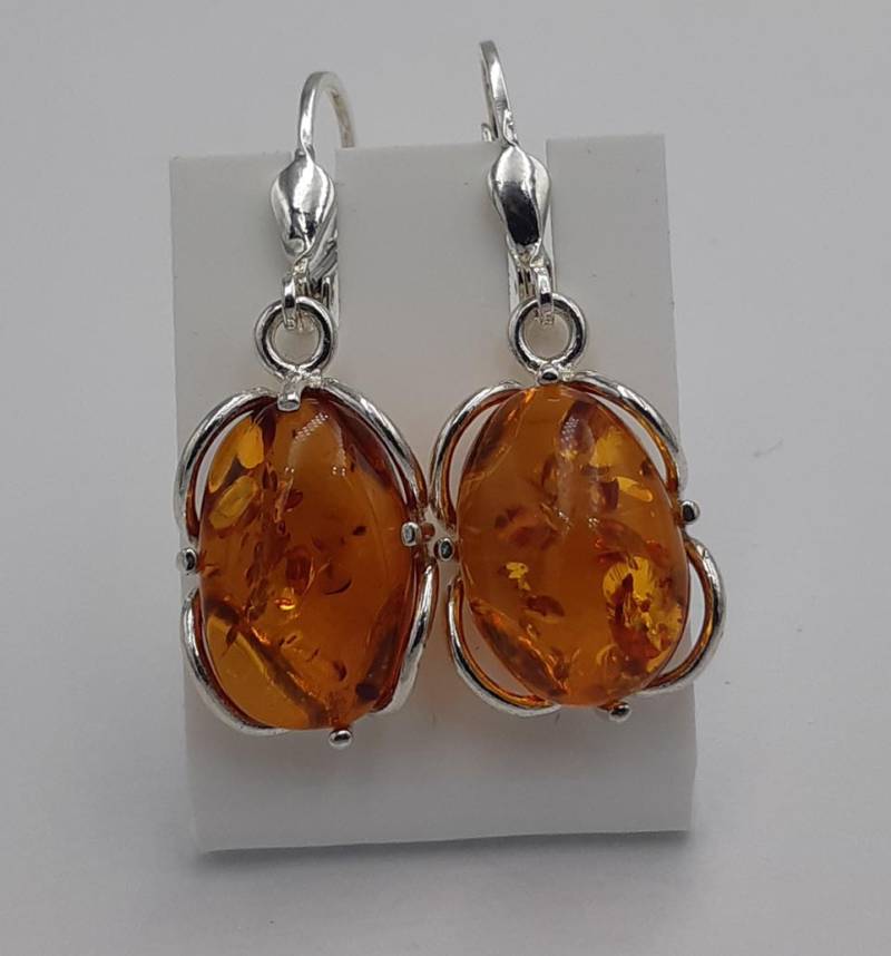 Edle Design Bernstein Ohrhänger 925 Silber Letland Ohrschmuck Brisur von Schmucktime