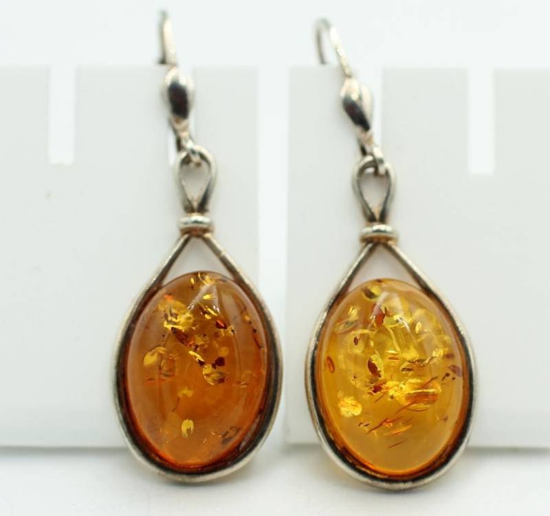 Edle Design Berstein Ohrhänger 925 Silber Braungoldener Bernstein Ohschmuck von Schmucktime