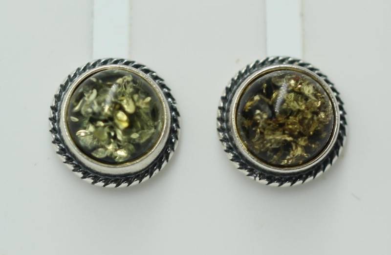 Edle Grüne Bernstein Ohrstecker 925 Silber Ohrschmuck Letland von Schmucktime