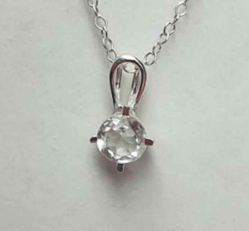 Edler 0, 47 Carat Weisstopast Anhanger 925 Silber Kette Collier Weisser Topas von Schmucktime