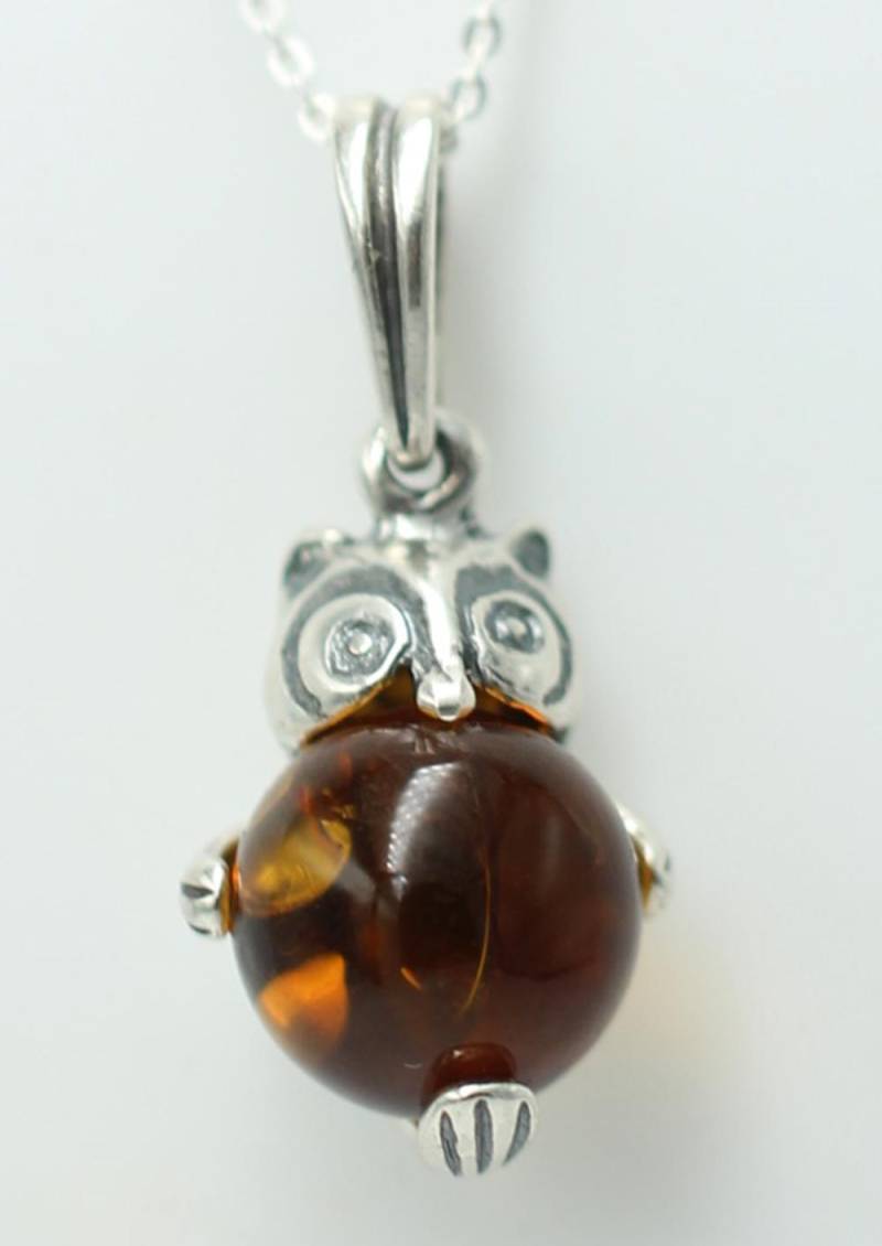 Eulen Anhänger Bernstein in 925 Sterlingsilber Collier Kette Eulenanhänger Top von Schmucktime
