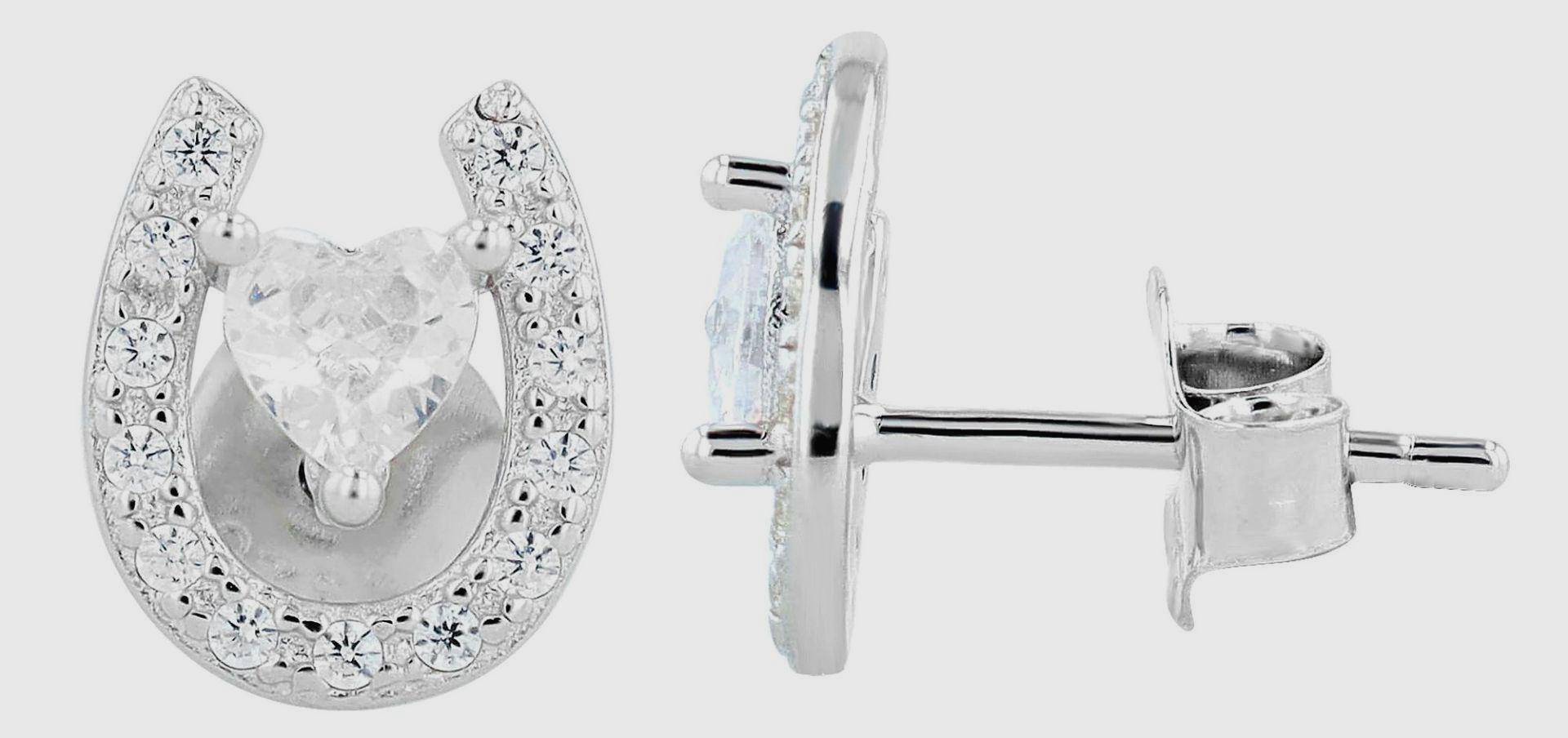 Felina 925/ - Echt Silber Ohrstecker, Hufeisen/ Herz, Mit Zirkoniasteinen, Silberfarben Rhodiniert Felina 925/ - Echt Silber Ohrstecker, Hufeisen/ Herz, Mit Zirkoniasteinen, Silberfarben Rhodiniert von Schmucktime