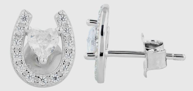 Felina 925/ - Echt Silber Ohrstecker, Hufeisen/ Herz, Mit Zirkoniasteinen, Silberfarben Rhodiniert Felina 925/ - Echt Silber Ohrstecker, Hufeisen/ Herz, Mit Zirkoniasteinen, Silberfarben Rhodiniert von Schmucktime