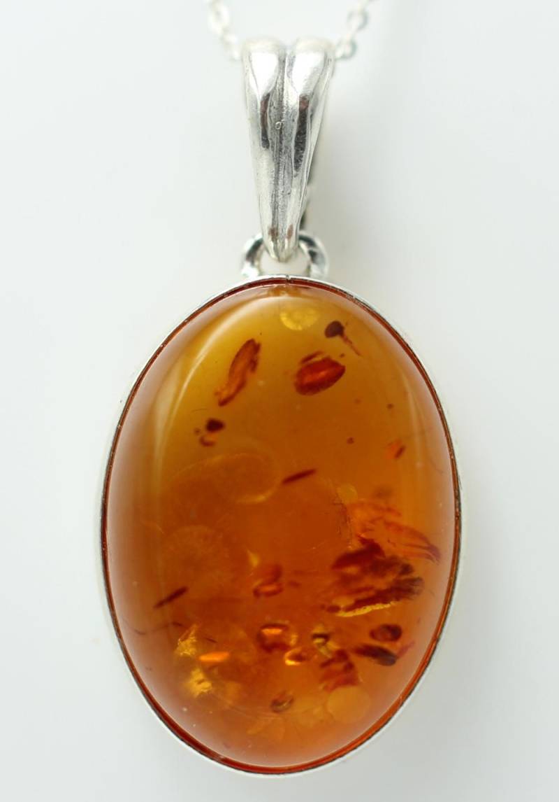 Großer Bernstein Design Anhänger 925 Silber Collier Kette Bernsteinanhänger Top von Schmucktime