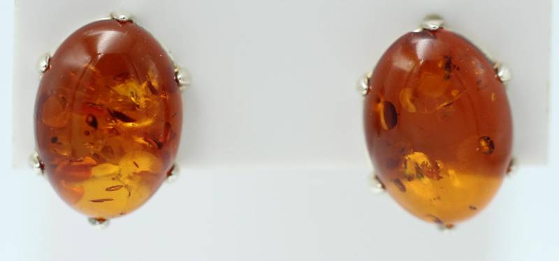 Großer Brauner Bernstein Ohrstecker 925 Silber Ohrschmuck Aus Letland von Schmucktime