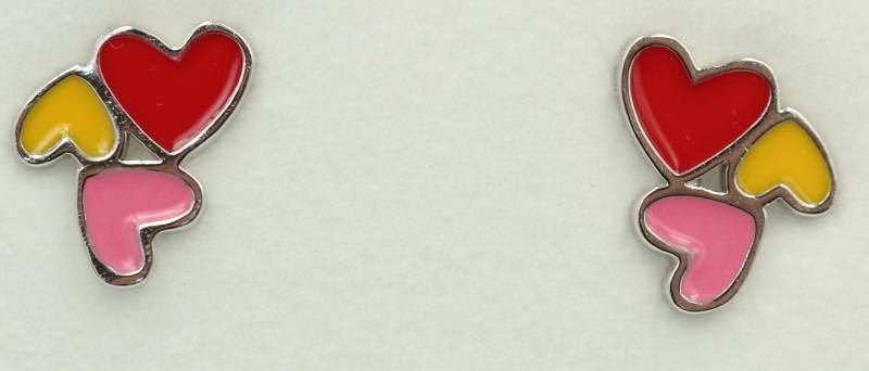 Ohrstecker Herz Pink Rosa Geld in 925 Sterling Silber Herzohrstecker Emailliert von Schmucktime