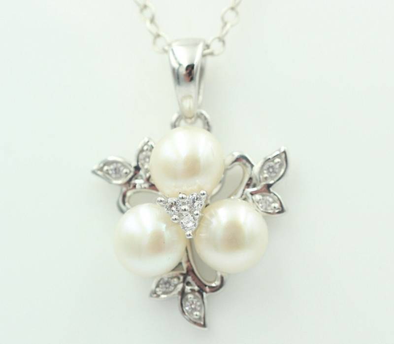 Perlen Anhnänger Collier Kette 925 Silber Cubic Zirkonia Top Edel Silberanhänger von Schmucktime