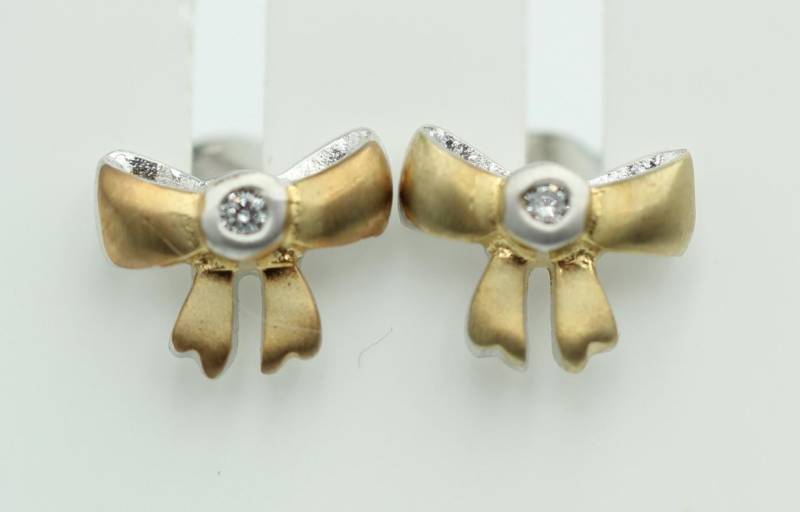 Schleifen Ohrstecker 925 Silber Bicolor Vergoldet 2 Zirkonia Ohrschmuck Edel von Schmucktime