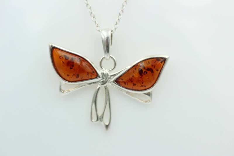 Schmetterlings Anhänger Bernstein 925 Silber Collier Kette Bernscheinschmuck von Schmucktime