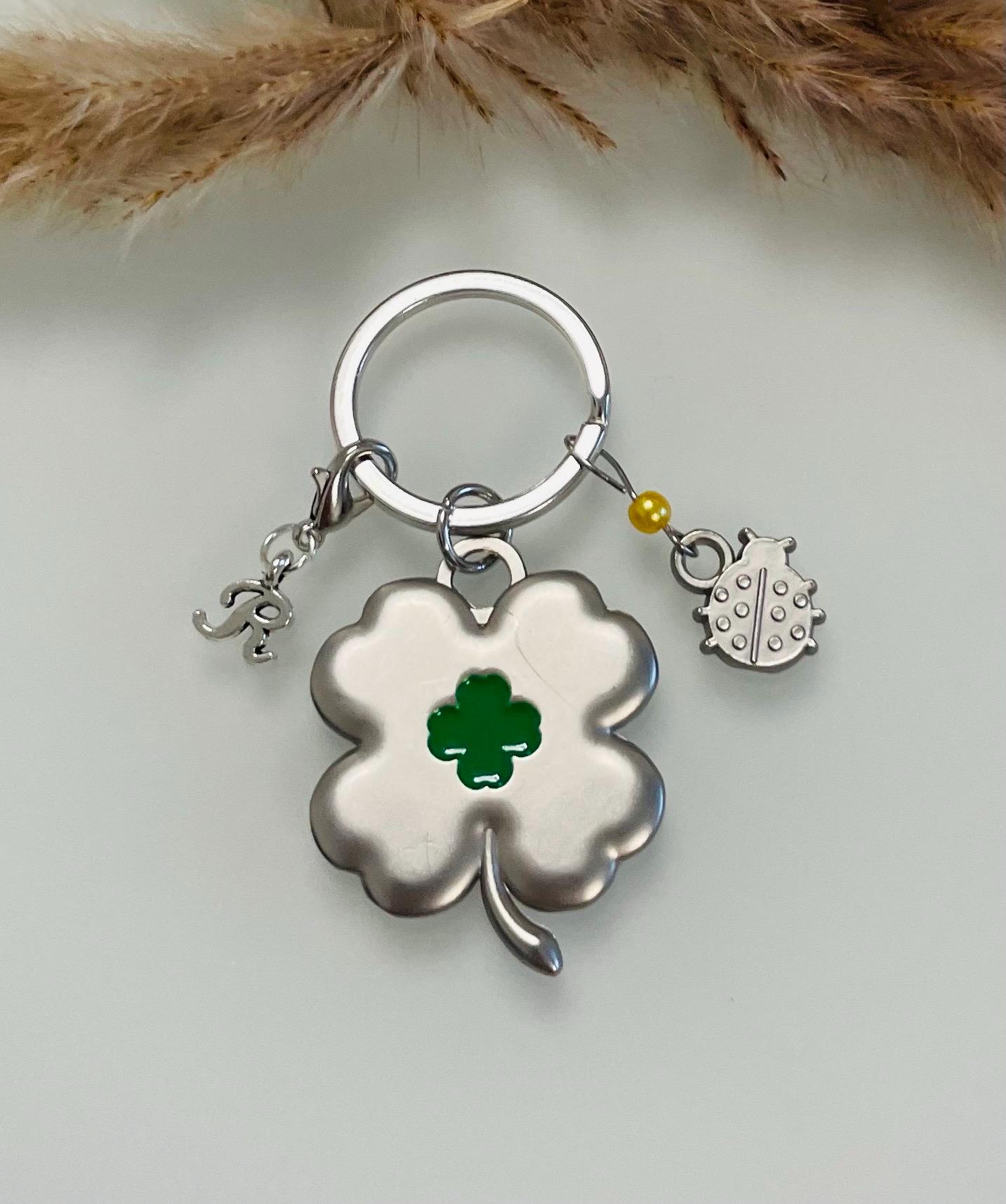 Schlüsselanhänger Schlüsselbund Glücksbringer Mit Kleeblatt Personalisiert Charm Anhänger Name Initiale Tier Silber Erfolg von SchmucktraumBoutique