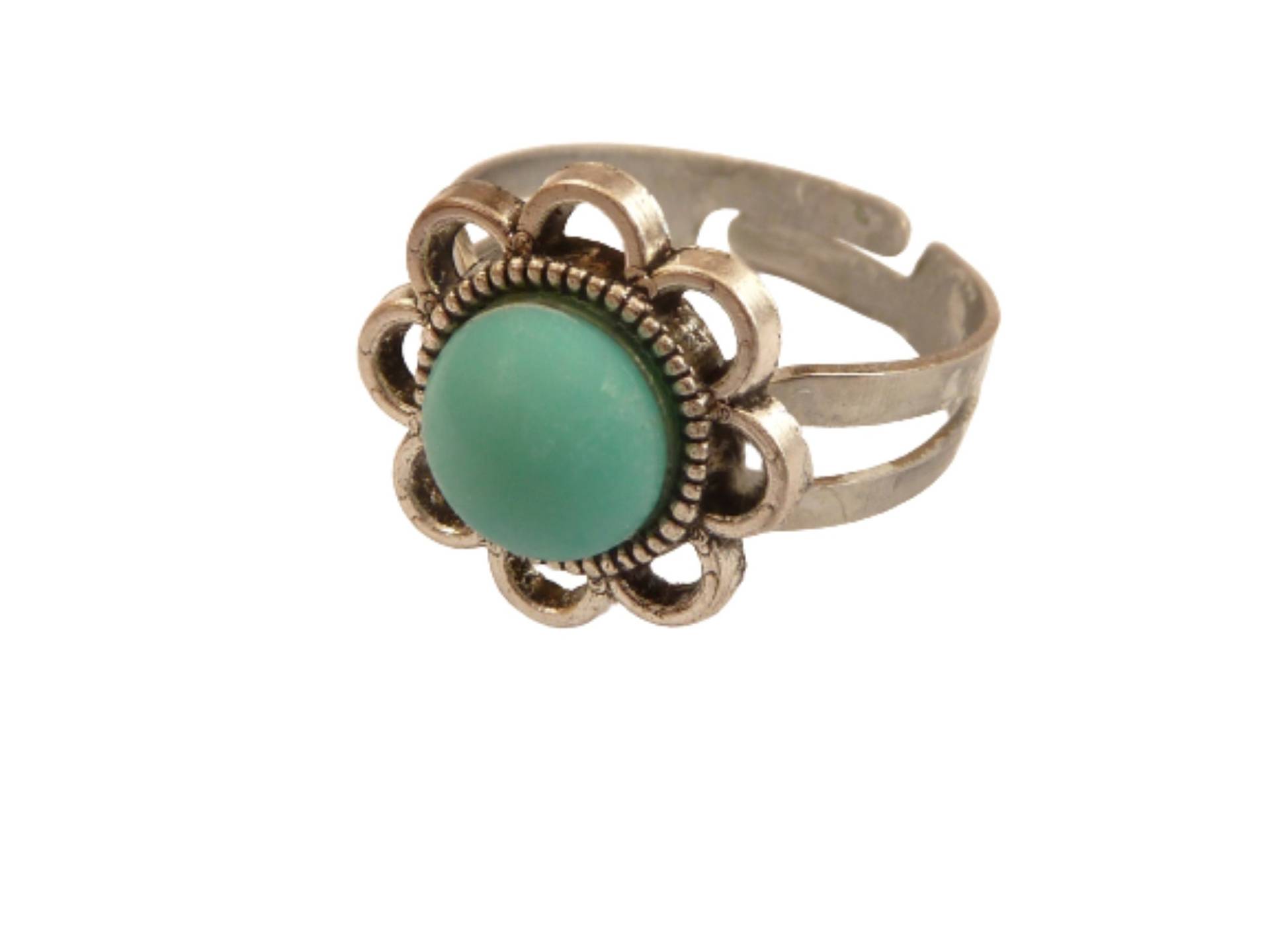 Aparter Ring Größenverstellbar Blüten Design Türkis Silberfarben Mädchen Schmuck Geschenkidee Frau Freundin von Schmucktruhe